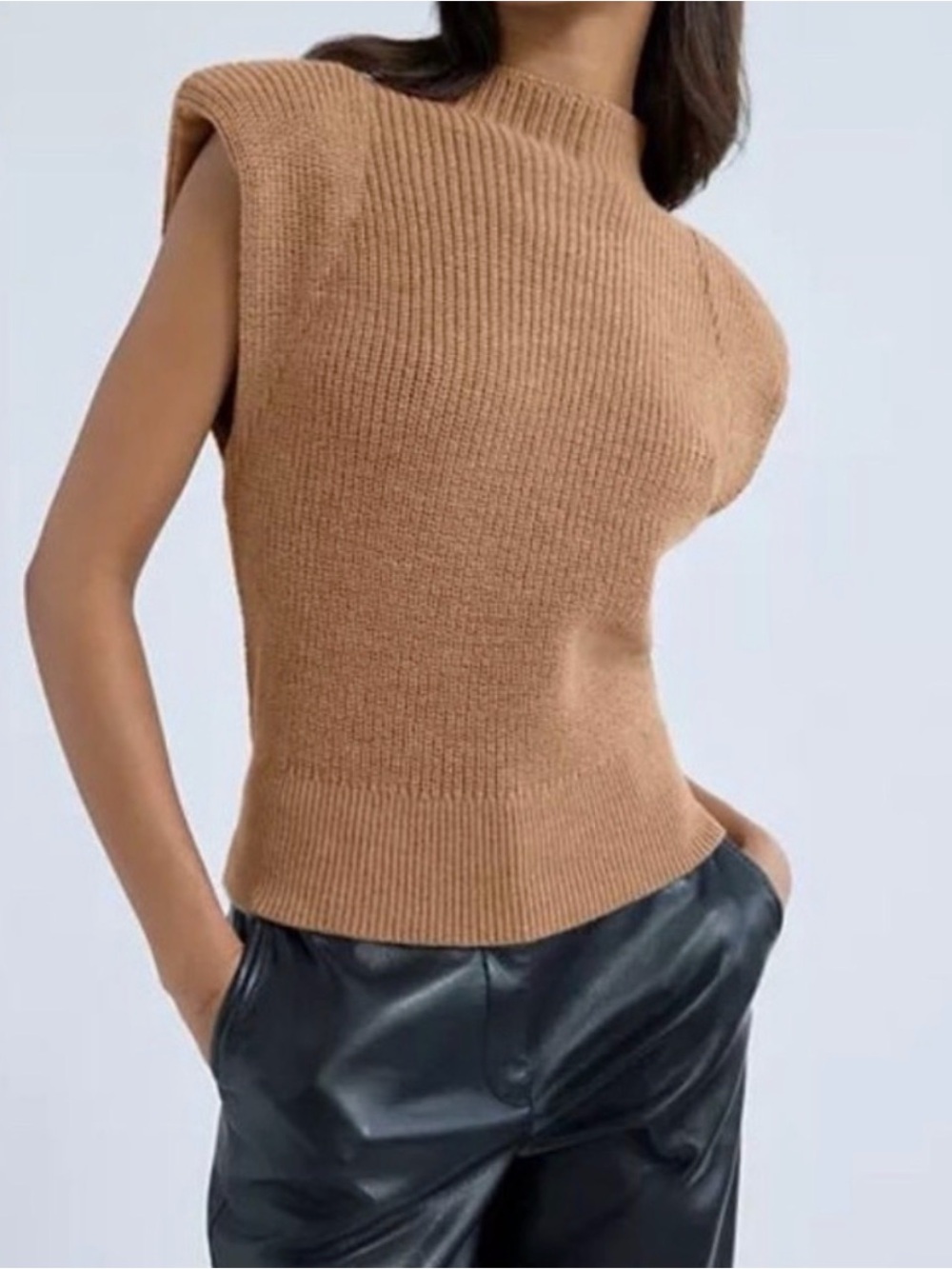 Babaton Camel Sleeveless Knit Top